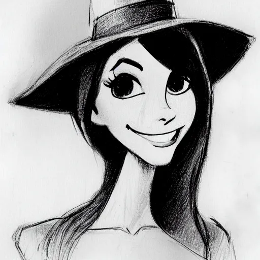 Image similar to milt kahl pencil sketch of victoria justice with a cowboy hat