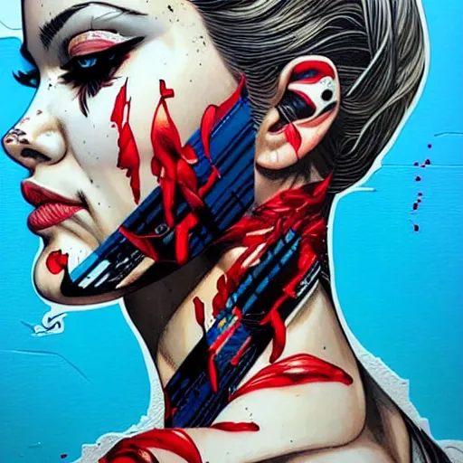 Image similar to blood in ocean intricate details by MARVEL comics and Sandra Chevrier