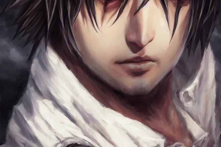 Image similar to l · lawliet, death note ， d & d, fantasy, portrait, highly detailed, headshot, digital painting, trending on artstation, concept art, sharp focus, illustration, art by artgerm and greg rutkowski and magali villeneuve and wlop