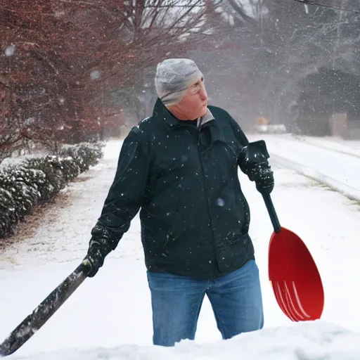 Prompt: a man in Ohio attacking a Wendy's with a snow shovel