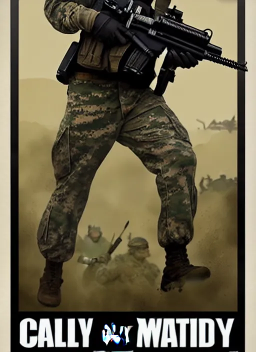 Prompt: modern war military poster inspired by call of duty