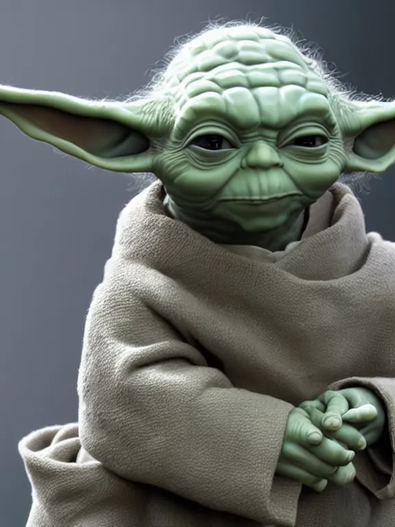 Prompt: 4K HD, high detail photograph, shot with Sigma f/ 4.2 , 250 mm sharp lens, shallow depth of field : (subject= Yoda + subject detail= accurate body features, consistent, high detailed light refraction , high level texture render)