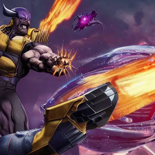 Prompt: “ panoramic shot of wolverine destroying thanos with the infiniti gauntlet in the middle of the infiniti war, hyper realistic, intricate detailed, dark horse comics artist design, 4 k ”