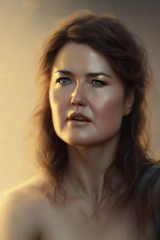 Image similar to ultra detailed close up facial portrait of 2 0 year old lucy lawless, extremely detailed digital painting, in the style of fenghua zhong and ruan jia and jeremy lipking and peter mohrbacher, mystical colors, rim light, beautiful lighting, 8 k, stunning scene, raytracing, octane, trending on artstation