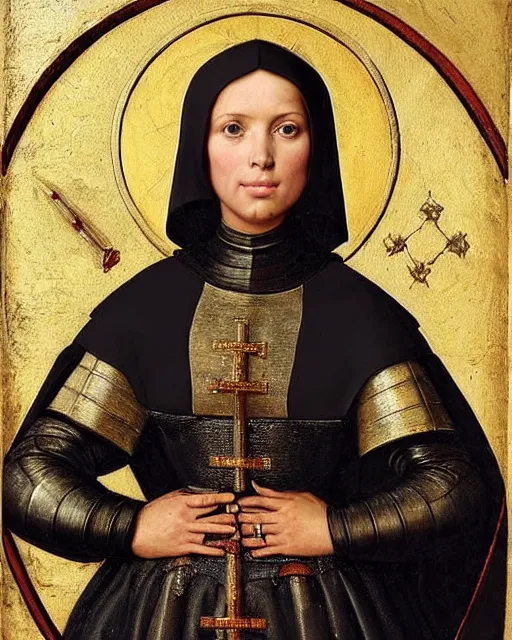 Image similar to kim kardashian as armored battle nun, delicate detailed medieval portrait in the style of eugene de blaas, perfect face