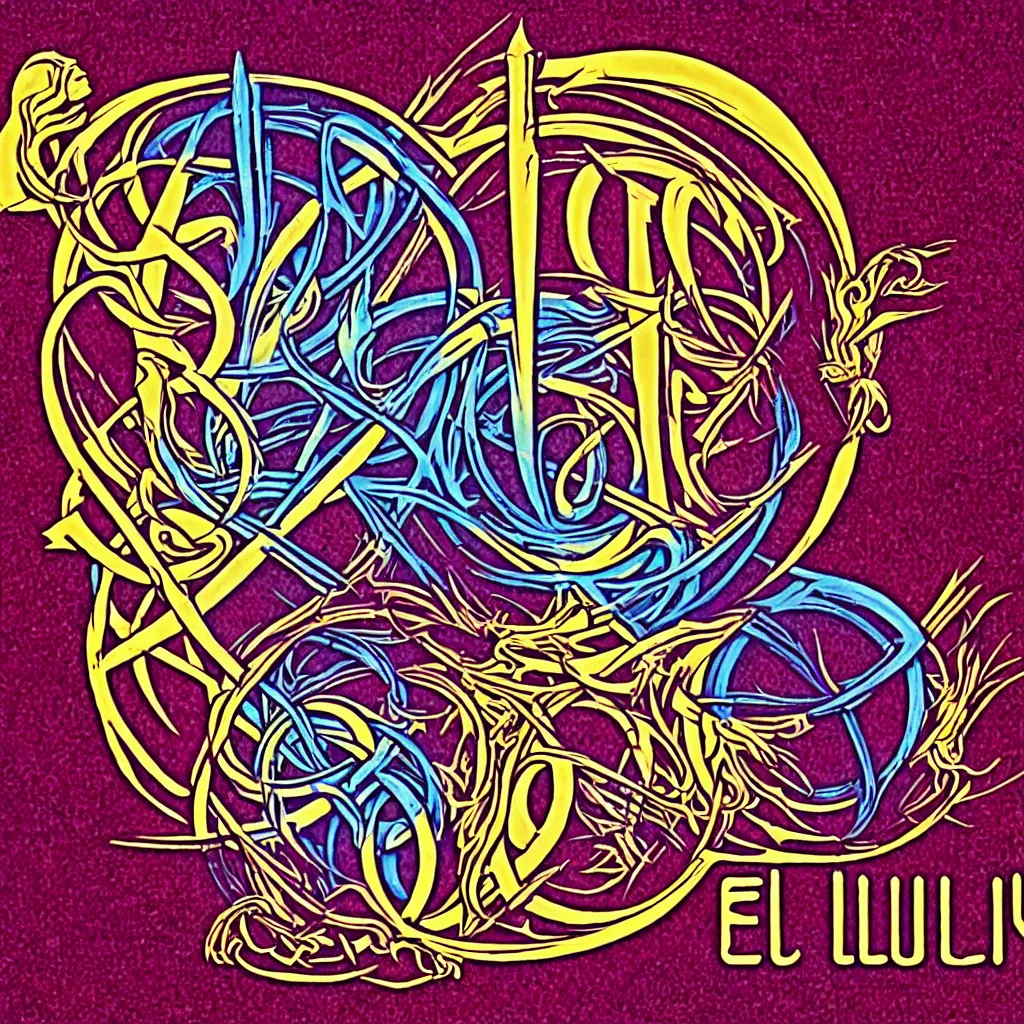 Image similar to Ellüs band logo named, 70s progressive rock inspired logo