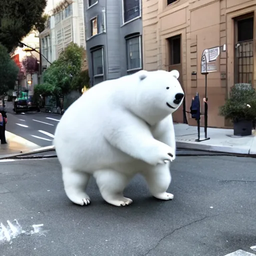 Image similar to ice bear from we bare bears in san fransisco, 8 k