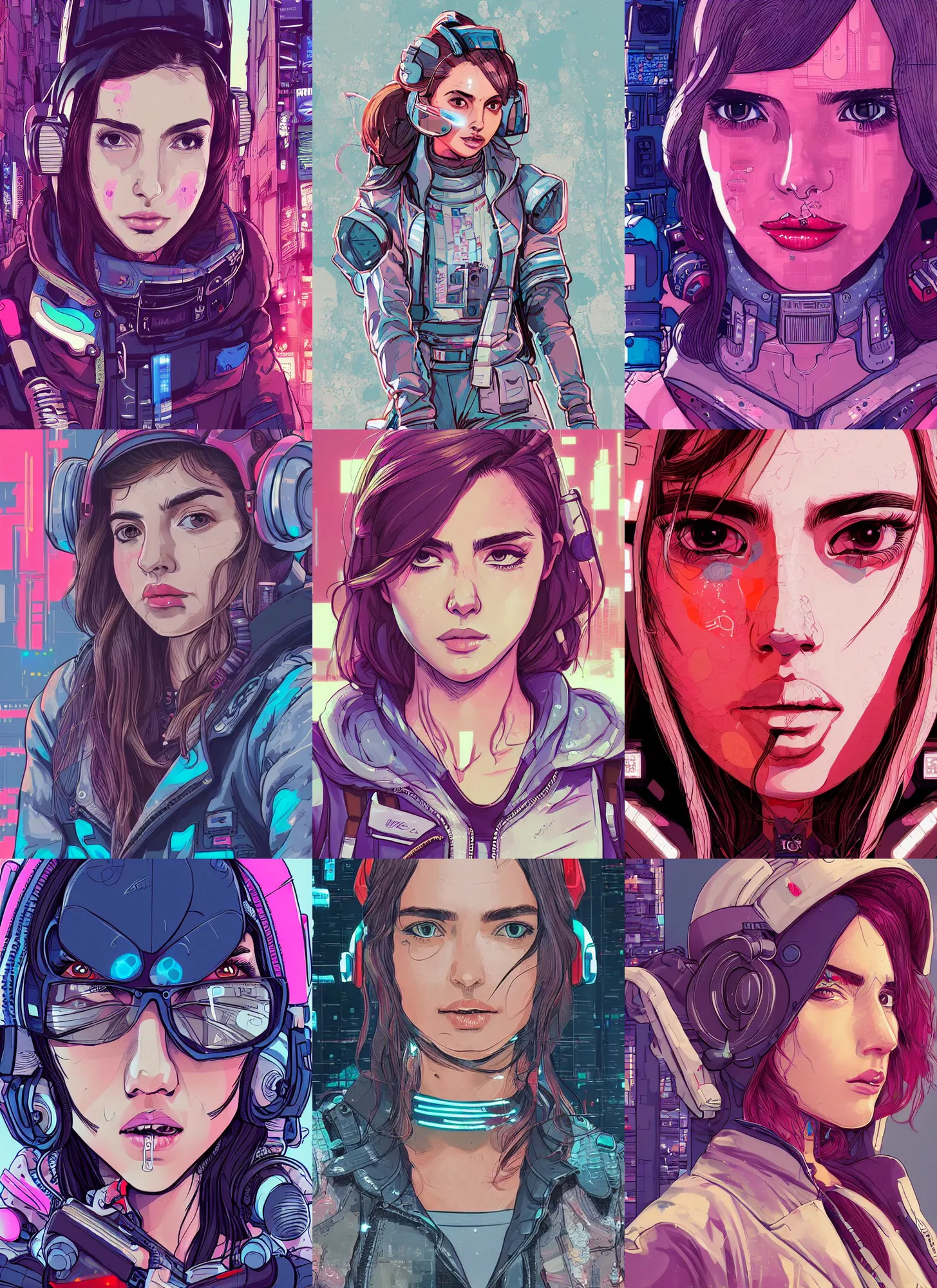 Prompt: detailed close up photography of ana de armas, cute face, cyberpunk clothes, in a tokyo street, trending on artstation, by josan gonzalez, flat colors