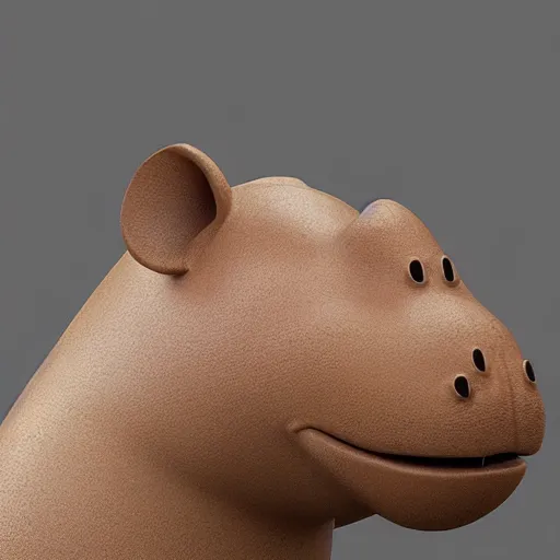 Prompt: studio shot, side view of a simplified hippo figurine ( carved from mahogony wood )!!!! and centered on a white to grey gradient background, wood grain!!!, photorealistic, hyperrealistic, influenced by pixar, 8 k hd, octane render, unreal engine, featured on cgsociety