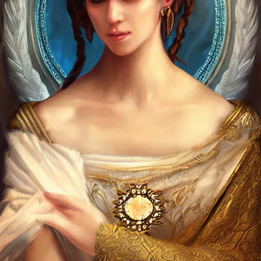 Image similar to Greek empress art drawn in art style of WLOP full HD 4K highest quality realistic beautiful gorgeous natural WLOP artist painting