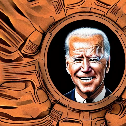 Image similar to The face of Joe Biden on Dune's sandworm body. cgi, 4k, dune book cover art