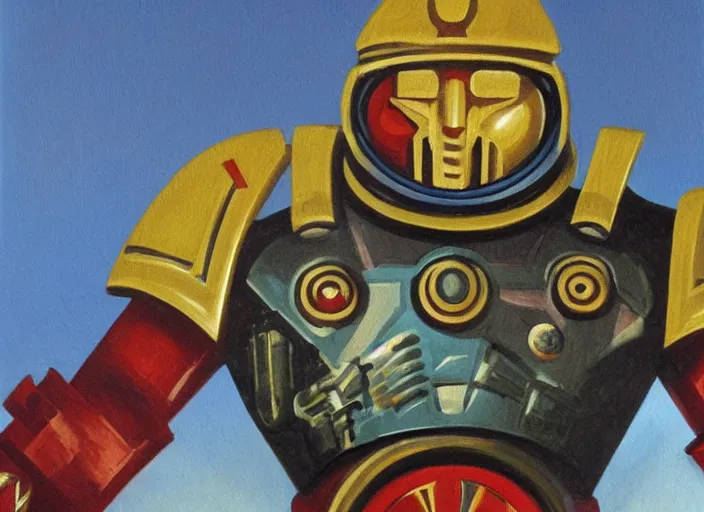 Prompt: Art Deco painting portrait of space-marine in Art Deco architecture high detail warhammer 40k