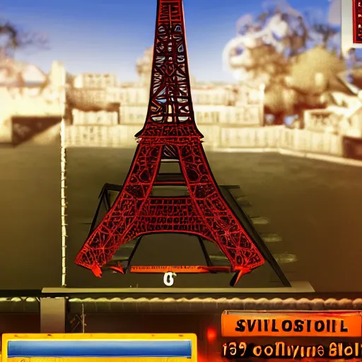 Image similar to eiffel tower in demolition simulator, in game screenshot