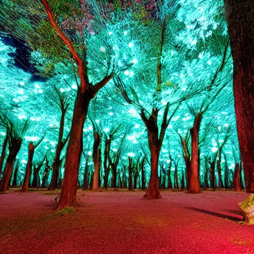 Image similar to a forest of bioluminescent trees
