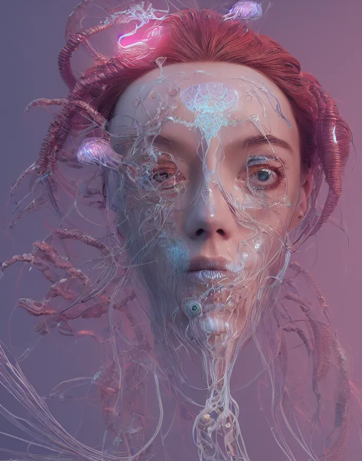 Image similar to goddess portrait. jellyfish phoenix head. intricate artwork by Tooth Wu and wlop and beeple. octane render, trending on artstation, greg rutkowski very coherent symmetrical artwork. cinematic, hyper realism, high detail, octane render, 8k