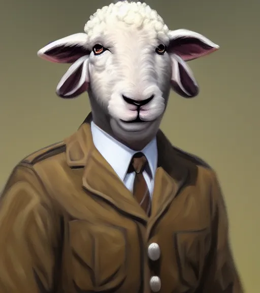 Prompt: george s patton as a sheep, digital oil painting, trending on furaffinity