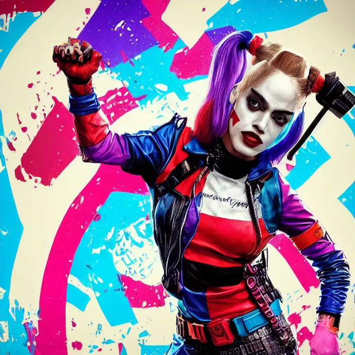 Prompt: portrait of Alexandria Ocasio-Cortez as a harley quinn in Suicide Squad. intricate abstract. intricate artwork. by Tooth Wu, wlop, beeple, dan mumford. octane render, trending on artstation, greg rutkowski very coherent symmetrical artwork. cinematic, hyper realism, high detail, octane render, 8k, iridescent accents
