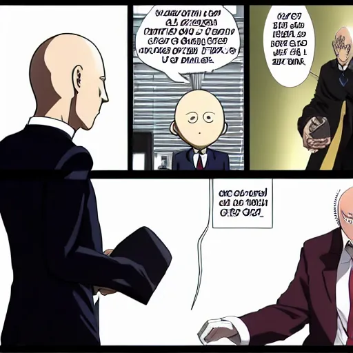 Image similar to one punch man scene of saul goodman defending saitama in court