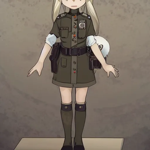 Image similar to beautiful little blonde boy in thigh nazi uniform. made in abyss art style, inspired by kris from deltarrune, cute detailed artwork, anatomically correct, soft details, ilya kuvshinov, reflection, perfect composition, portrait, illumination, digital art, detailed anime soft face, symmetrical face, western comic, illustration, realistic, nazism