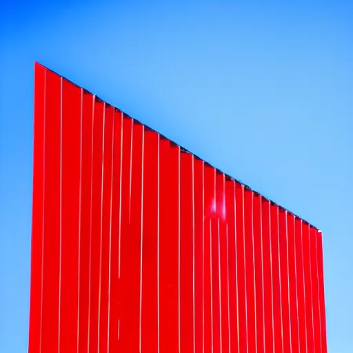 Prompt: a red rectangle at the left side of the clear blue sky