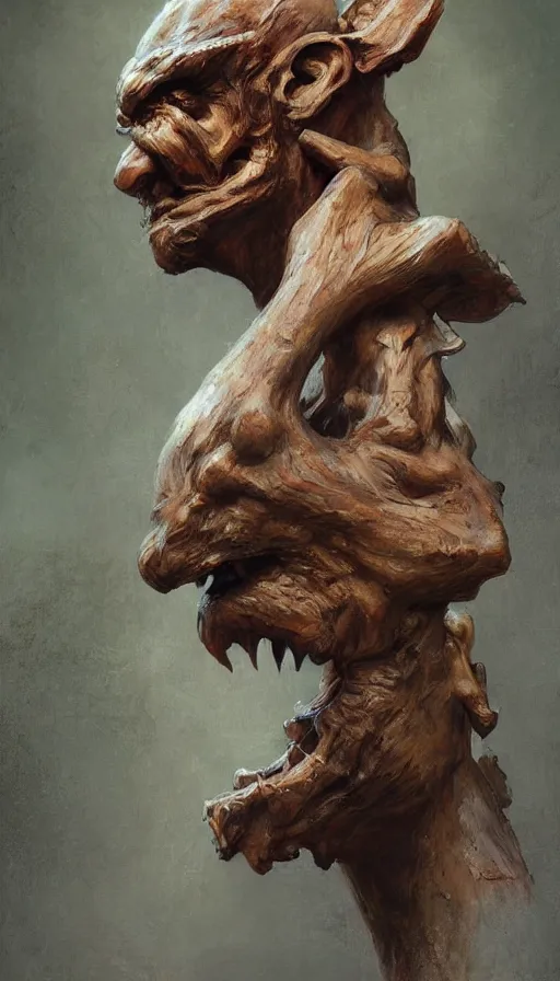 Image similar to wooden gargoyle profiles, paint texture, digital painting, highly detailed, artstation, sharp focus, sunlit, painted by ruan jia, raymond swanland, lawrence alma tadema, zdzislaw beksinski, norman rockwell, jack kirby, tom lovell, alex malveda, greg staples