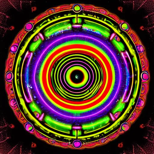 Image similar to cyberpunk neon colored blackhole mandala eye art, galaxy lineart, symetrical mandala art