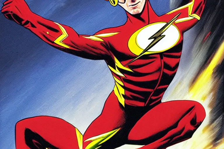 Image similar to the flash, working as a delivery man, art in the style of alex ross