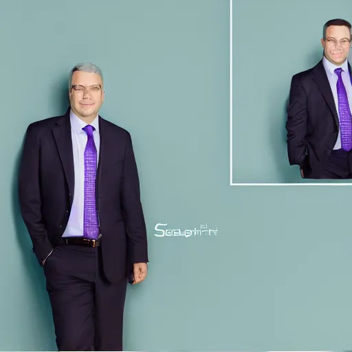 Image similar to corporate portrait, senior sales ceo executive vp, purple green color scheme, professional studio lighting, hyperreal detailed lifelike facial features, corporate portraiture, headshot,