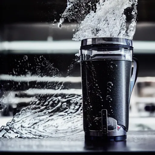 Prompt: dslr photo of a blender full of water, tornado inside of blender, full bodied portrait, very high quality, intricate details, extremely high quality, moody lighting, real camera, real photo, 8 k, full subject in shot, commercially ready