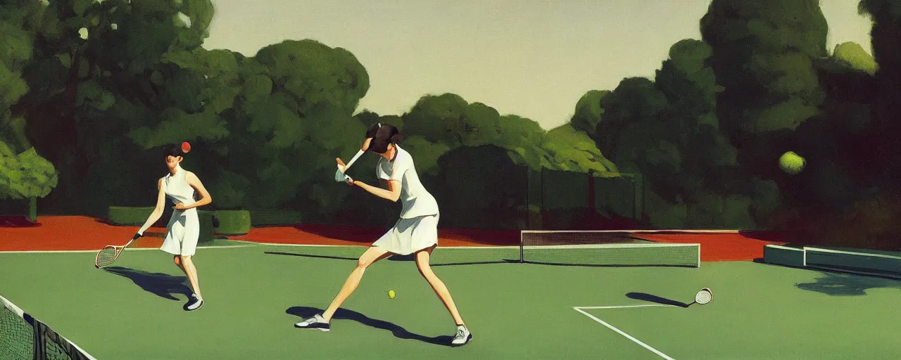 Image similar to a pickle playing tennis in a botanic garden by Edward Hopper and James Gilleard