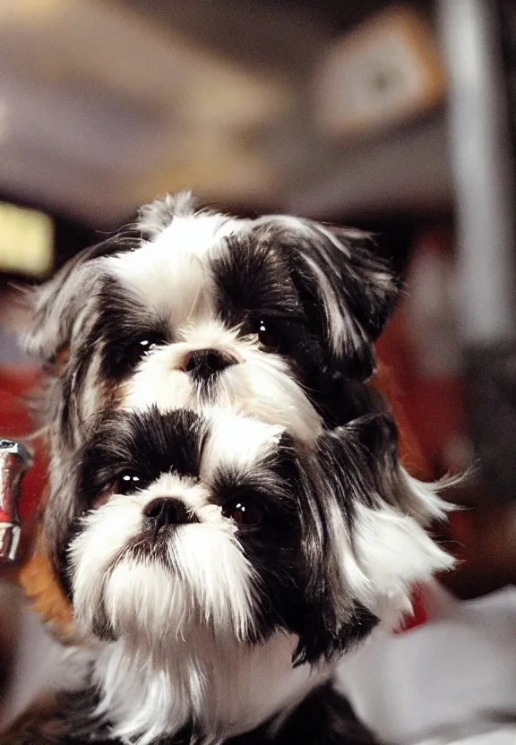 Image similar to shih tzu smoking a cigar in a jazz nightclub