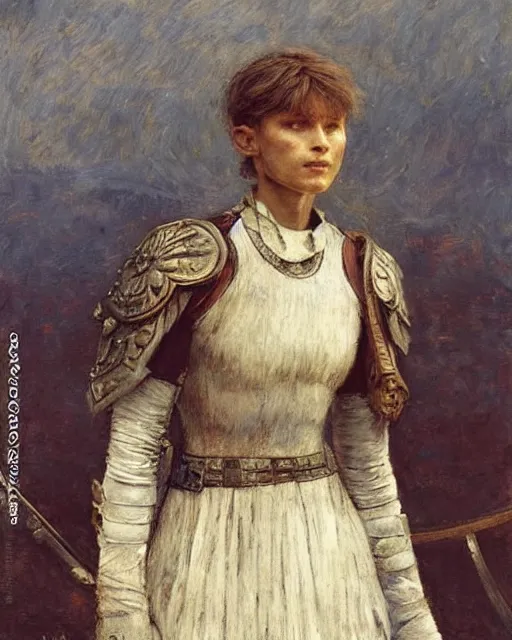 Image similar to a beautiful and strong female warrior by Boris Valejo and Laura Sava and Jules Bastien-Lepage