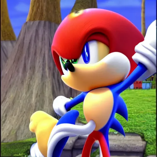 Image similar to sonic walking his dog