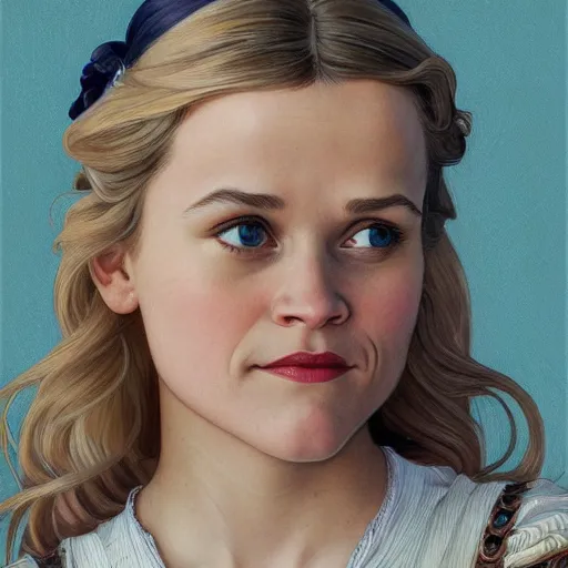 Image similar to Young Reese Witherspoon, highly detailed, digital painting, artstation, concept art, smooth, sharp focus, illustration, ArtStation, art by artgerm and greg rutkowski and alphonse mucha and J. C. Leyendecker and Edmund Blair Leighton and Katsuhiro Otomo and Geof Darrow and Phil hale and Ashley wood and Ilya repin and Charlie Bowater