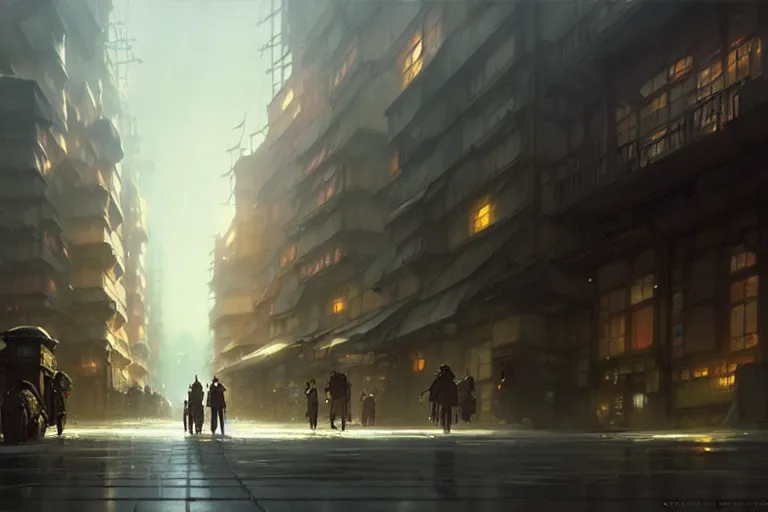 Prompt: dieselpunk, city, painted by greg rutkowski makoto shinkai takashi takeuchi studio ghibli, akihiko yoshida