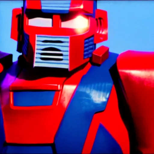 Image similar to mr. bean as optimus prime from the transformers movie. movie still. cinematic lighting.