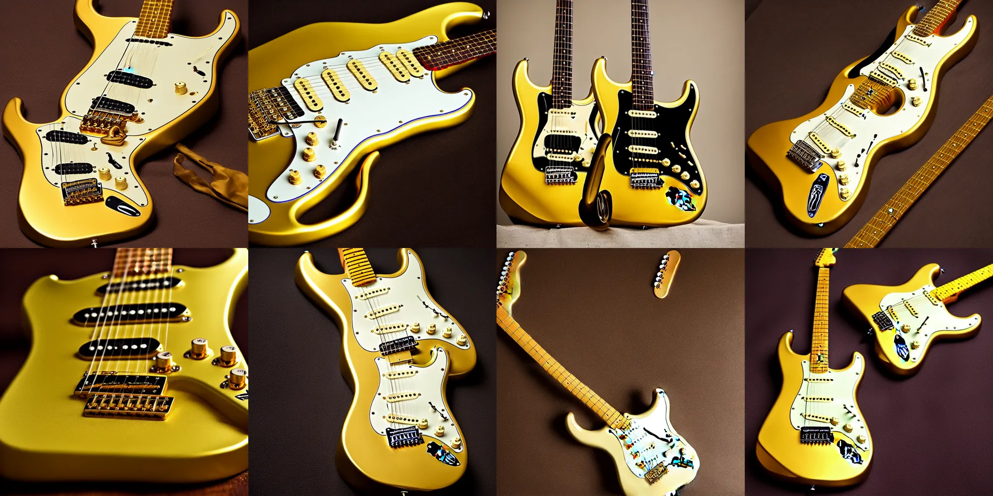 Prompt: “fender stratocaster made from solid gold”