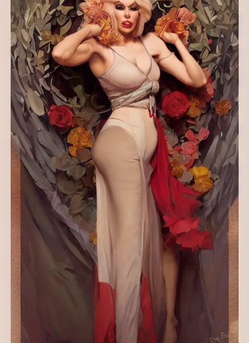 Image similar to katya, drag queen, painting by artgerm and greg rutkowski and alphonse mucha