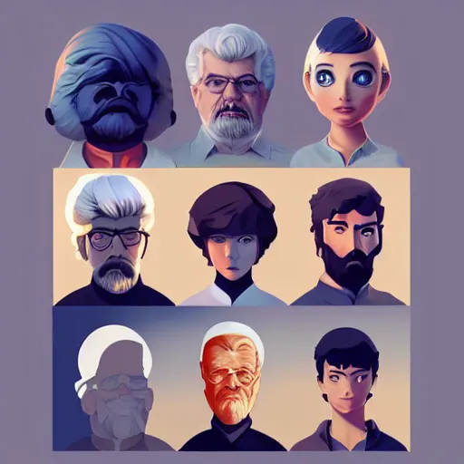 Image similar to face icon stylized minimalist george lucas, loftis, cory behance hd by jesper ejsing, by rhads, makoto shinkai and lois van baarle, ilya kuvshinov, rossdraws global illumination