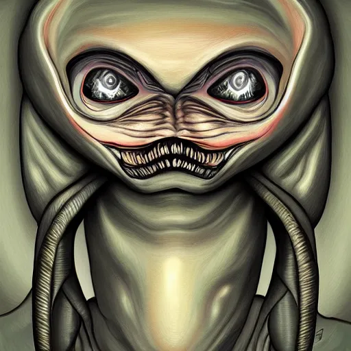 Image similar to a terrifying alien creature, digital painting, portrait