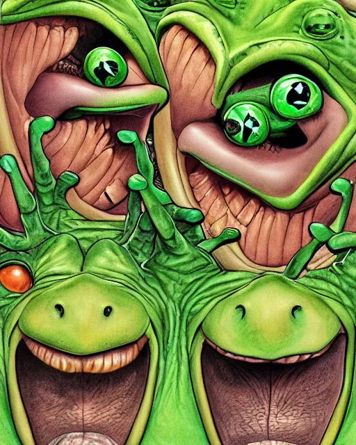 Prompt: two happy frogs by glenn fabry