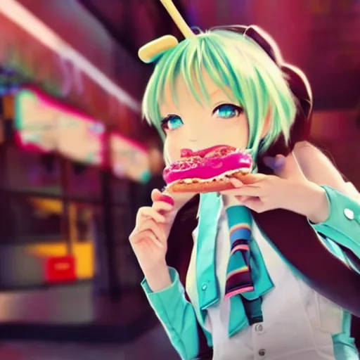 Prompt: Hatsune Miku eating McDonald's