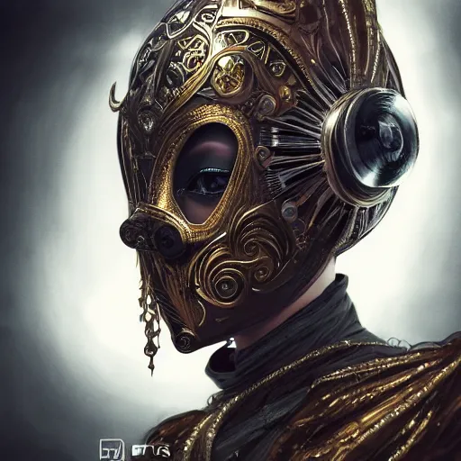 Prompt: Very highly detailed epic photo of face with venetian mask, intricate, dystopian, sci-fi, extremely detailed, digital painting, artstation, concept art, smooth, sharp focus, illustration, intimidating lighting, incredible art by Artgerm, ultra details, 8k