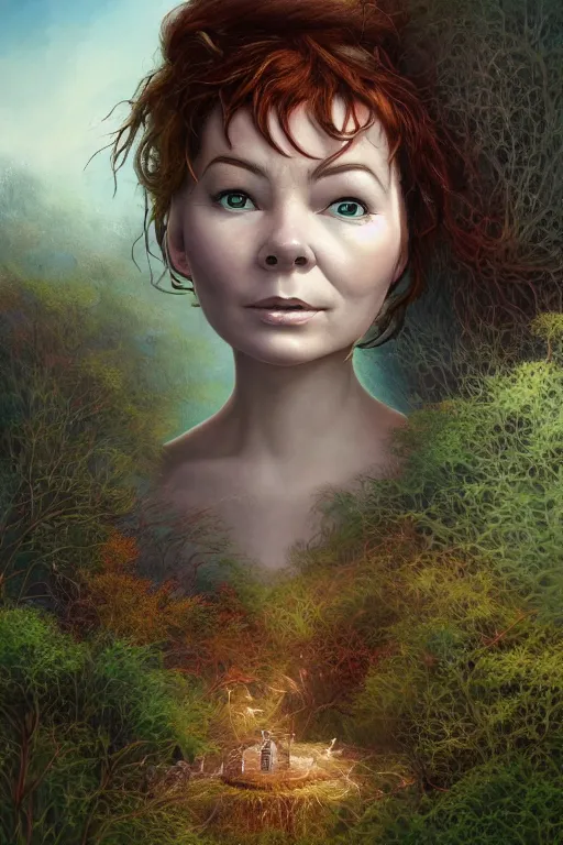 Image similar to beautiful bjork portrait by hubert robert and lee madgwick and roger dean and jacek yerka, dan mumford and alex grey style, soft lighting, 4 k hd wallpaper illustration concept joy atmospheric lighting