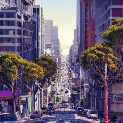 Prompt: san francisco downtown, extremely human detailed, photo hyper realistic, the best photograph of august, pinterest render, vogue render