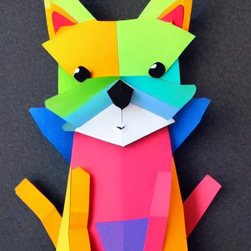 Prompt: rainbow papercraft cat