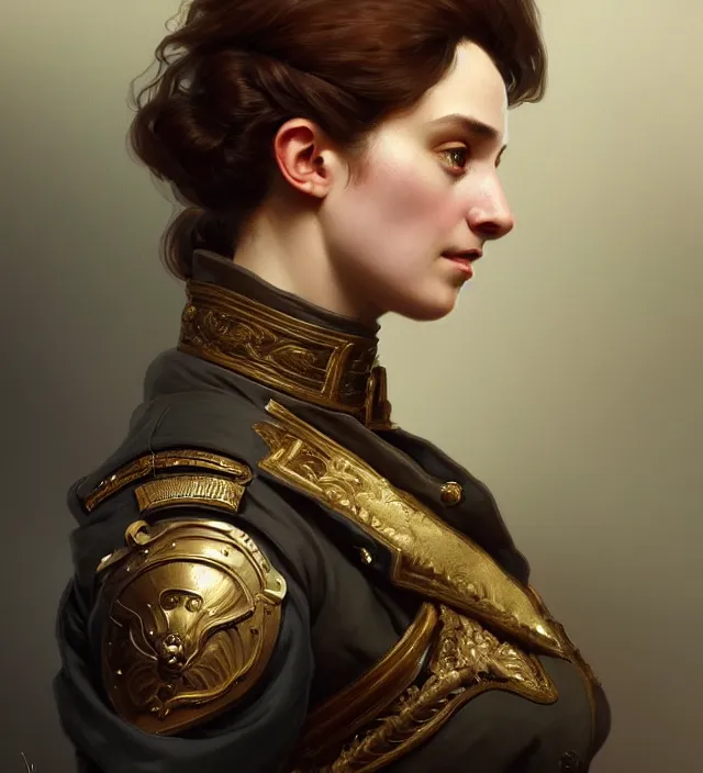 Prompt: portrait of a french woman wearing a traditional nineteenth century french empire military jacket, metal shoulder pauldrons, intricate, highly detailed, digital painting, artstation, concept art, sharp focus, cinematic lighting, illustration, art by artgerm and greg rutkowski, alphonse mucha, cgsociety