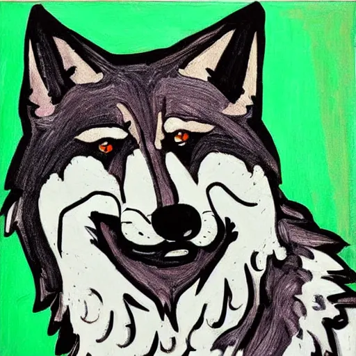 Prompt: retarded funny wolf portrait, expressionism style