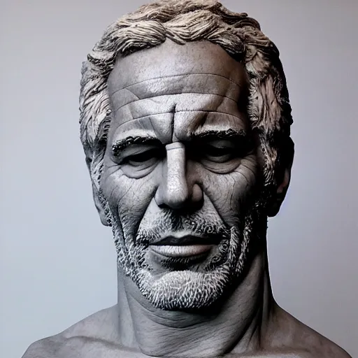 Prompt: hellenic marble sculpture of Jeffrey Epstein, realistic human anatomy sculpture, detailed anatomy, perfect anatomy, intricate sculpture, chiseled muscles, godlike