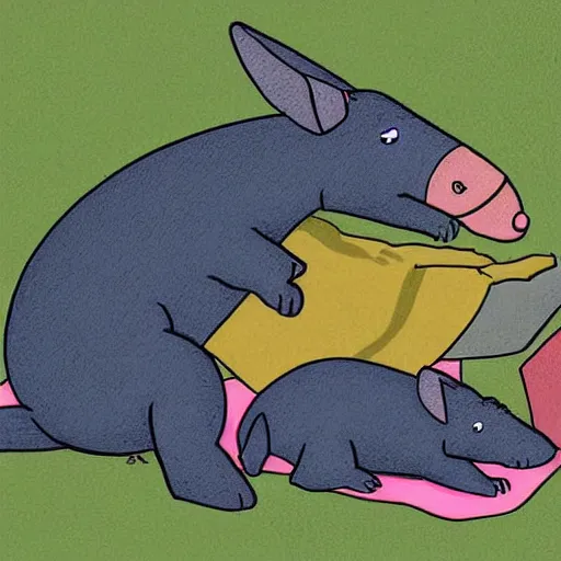 Image similar to the aardvark plays with the anaconda on a friday while taking out the trash, digital art